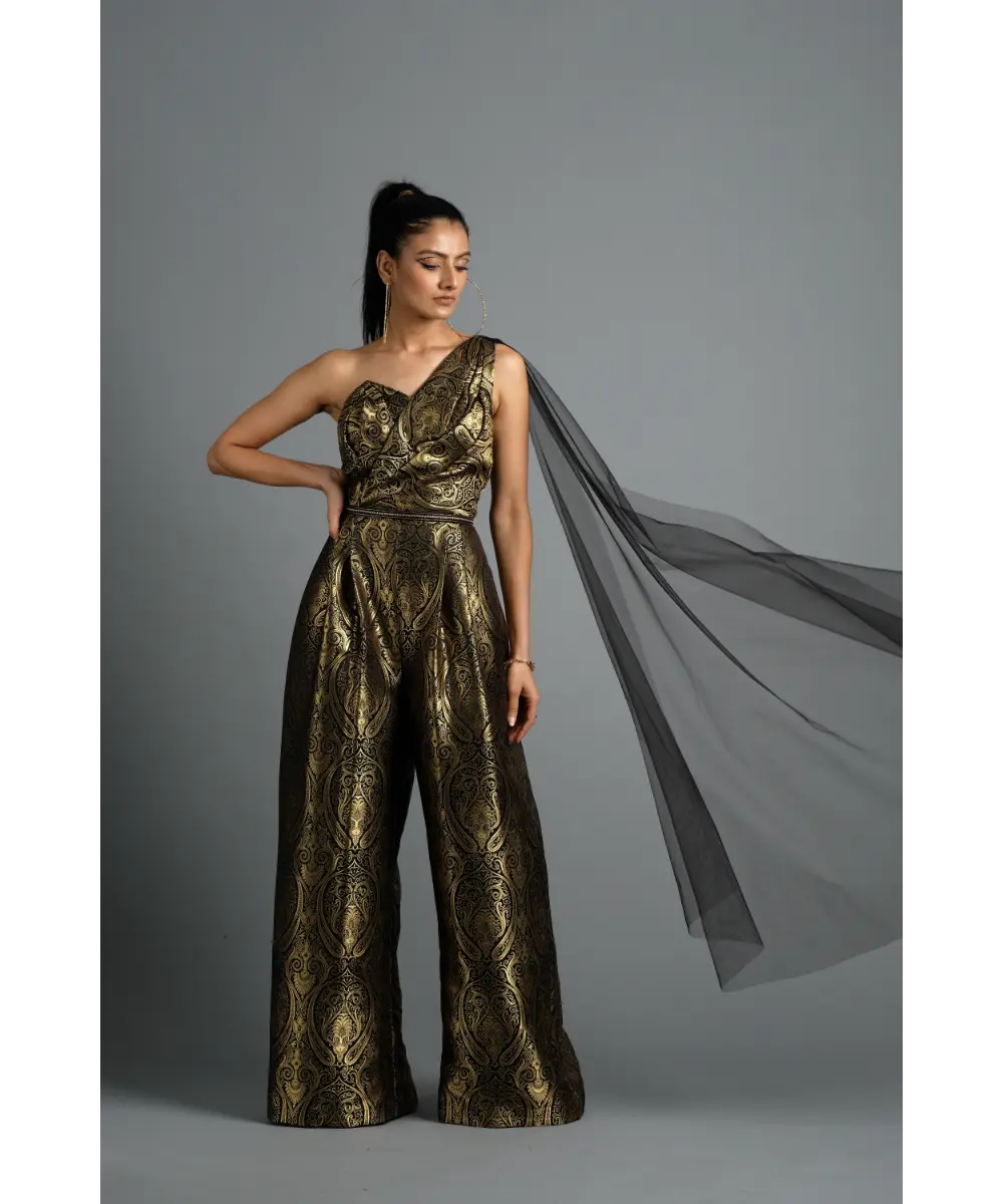 AASTHA SOOD - Black Brocade Jumpsuit
